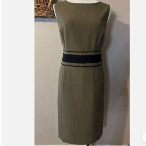 Evan Picone Black Label Short Sleeve Dress Sheath Olive Green Black Trim Size 14